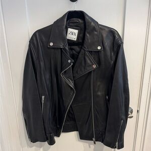 Zara Black Leather Jacket OVERSIZED